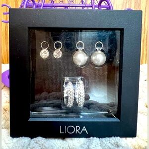 LIORA silver tone with Swarovski Elements hoop with charms earrings set